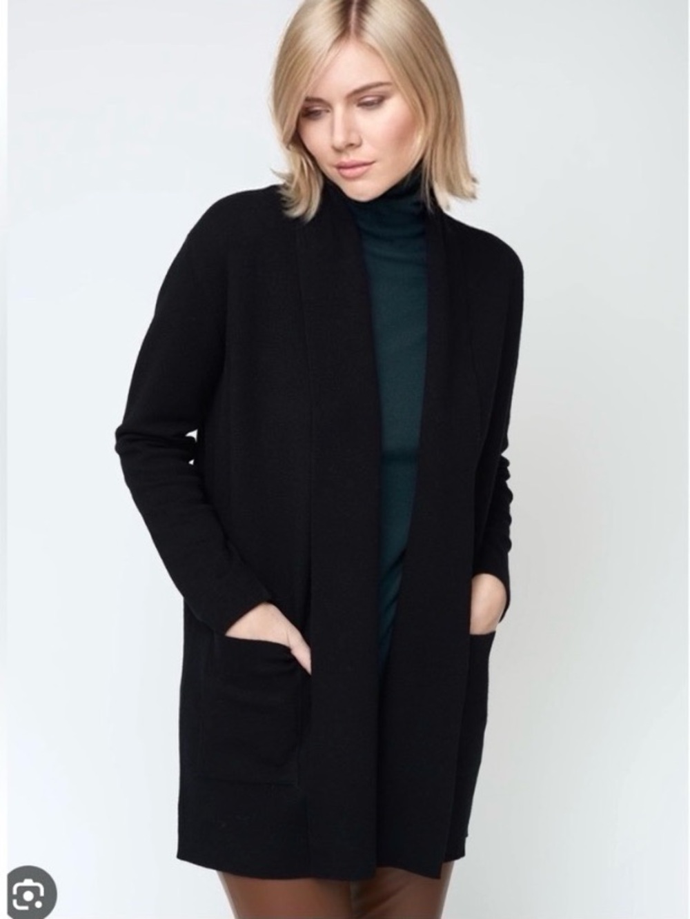 Kokun Black Cashmere Open-Front Cardigan Sweater